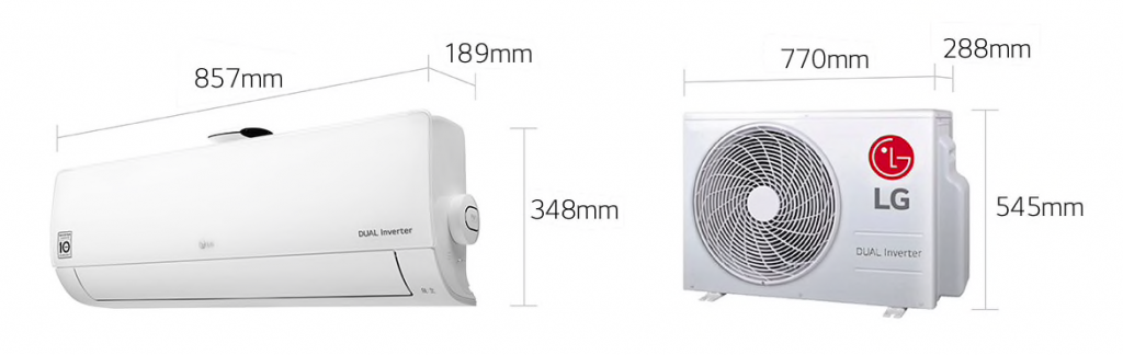 LG AP09RT AP12RT afmetingen DUALCOOL AirPurification