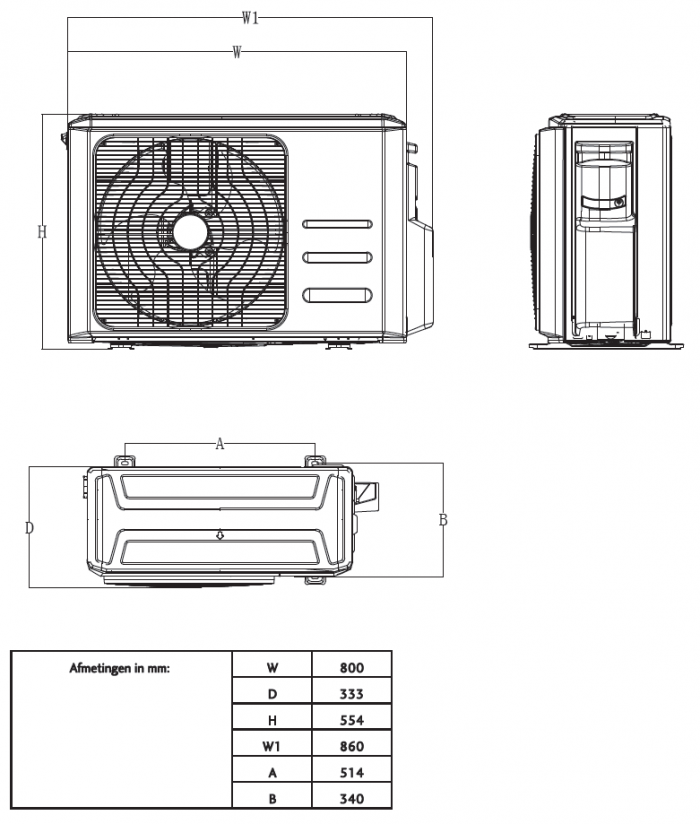 Maxicool MMD2R-18-0912 airconditioning afmetingen